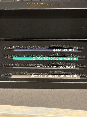 Disc Golf Pencil Set with Fun Sayings - Black, Green, Blue, Gray